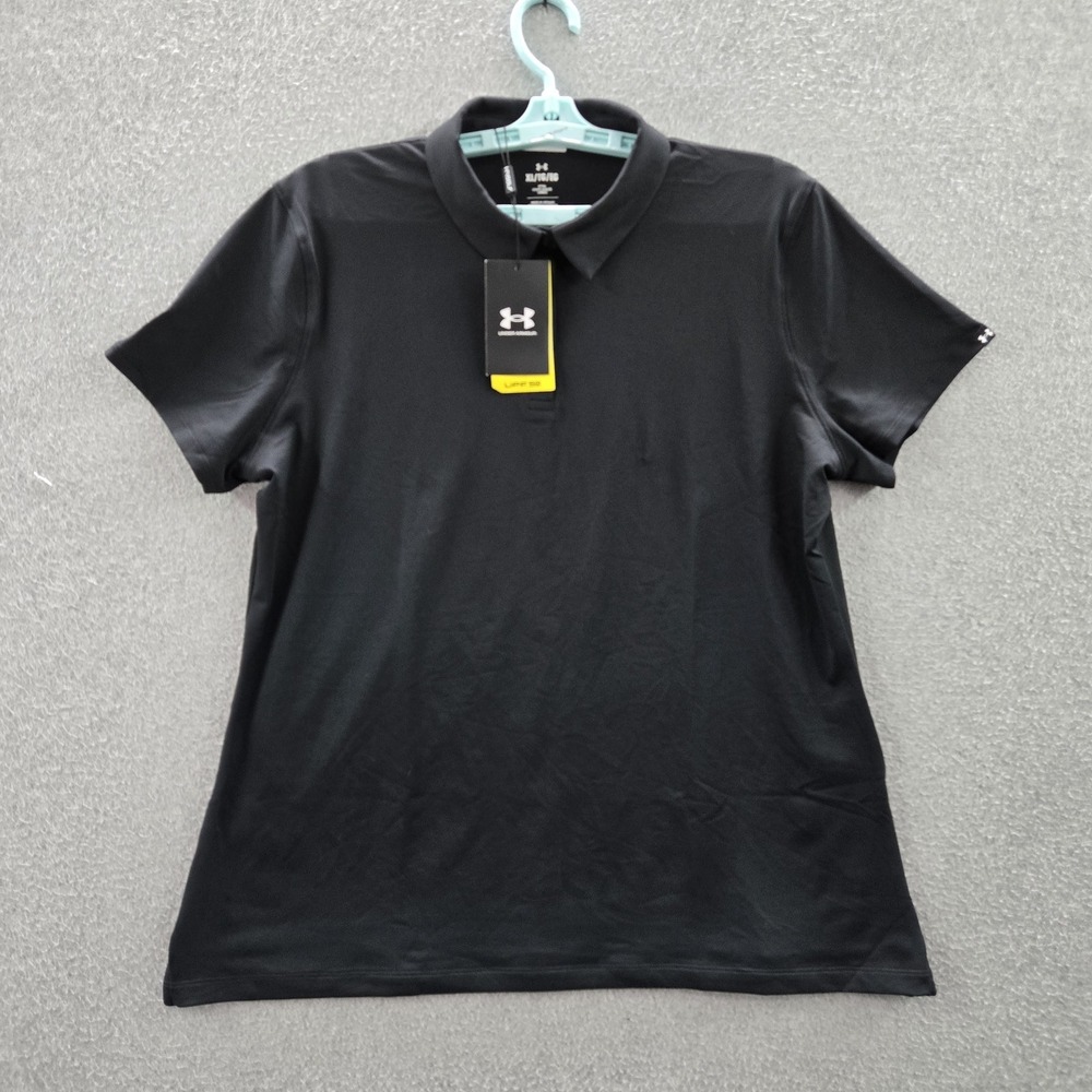 Under Armour Women Polo XL Black Logo Embroidery Golf Short‎ Sleeve NWT